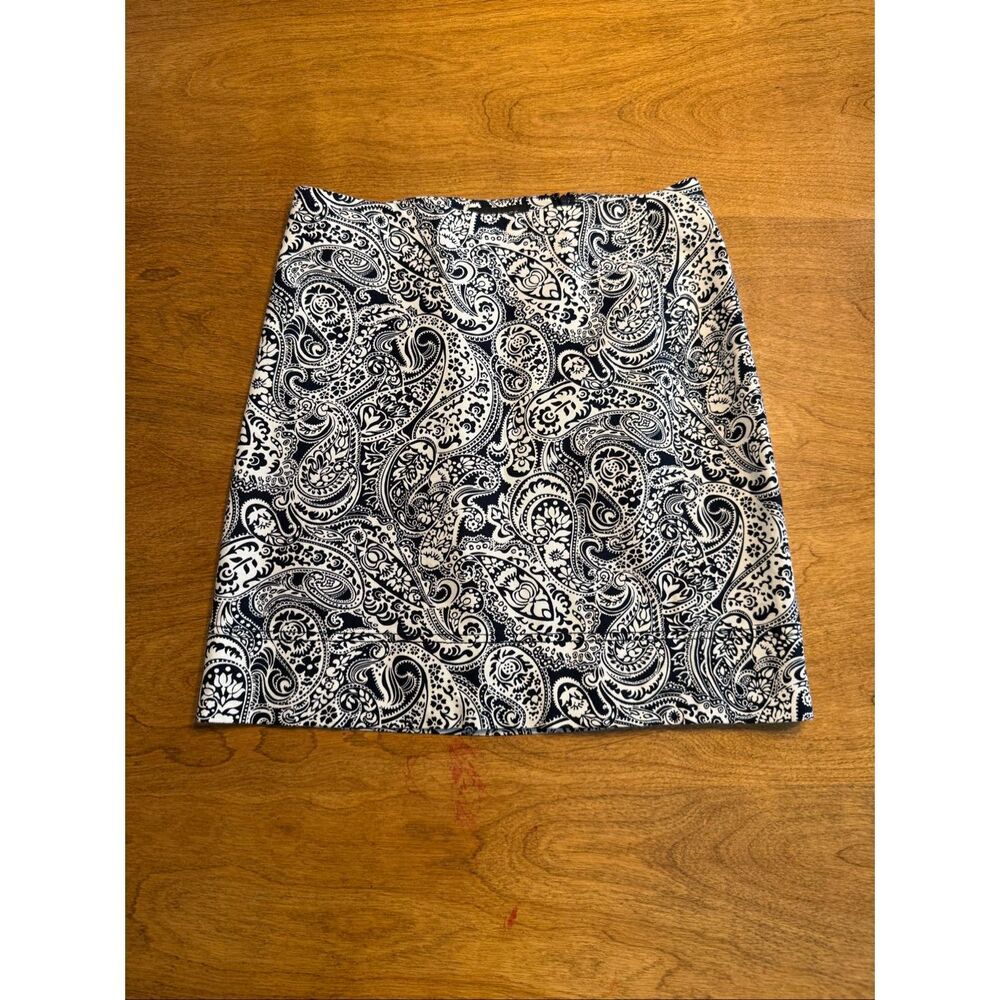 Talbots Womens A-Line Cotton Stretch Paisley Print Mini Skirt Navy White Size 6P